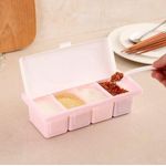 Multi-Compartment Kitchen Spice Storage Box with Lid – Pink