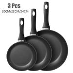 3 Piece Non-Stick Frying Pan Set ,Cookware Set - 20/22/24cm - Black