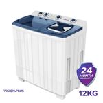 Vision Plus 12KG Twin Tub Top Load Washing Machine – Turbo Dry, Rodent Protection, Washes Duvets &amp; Blankets, Low Power, White &amp; Blue (2YRS WRTY)