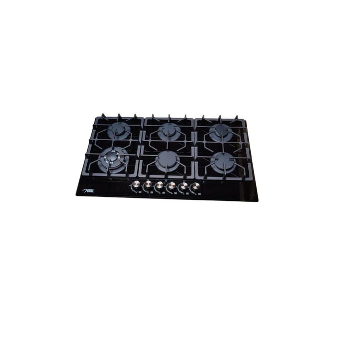 KHAL Hob 6 Gas Burner with 1 Wok Burner, Black Glass 90cm ID-6002