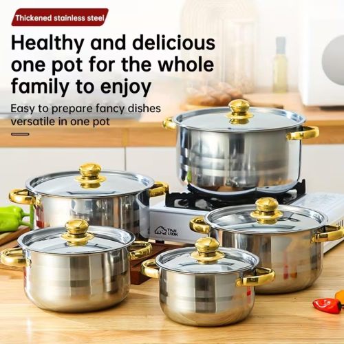 addigoes 10-Piece:5 Pots + 5 Lids, Stainless Steel Cookware Set – Non-Stick Pots &amp; Pans with Heat-Resistant Handles, Frying Pan, Stew Pot, Wok, Multi-Functional Cook Set,perfect for stewing and cooking