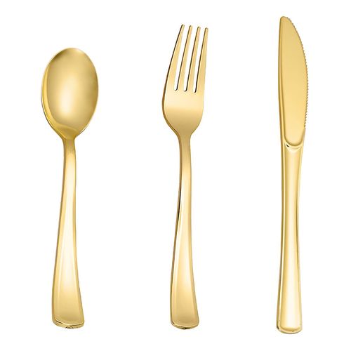 Flushrenic disposable cutlery,60 piece set of gold plastic silverware disposable tableware -20 forks, knives, spoons - disposable tableware heavy-duty plastic tableware set, suitable for catering, parties, dinners, weddings