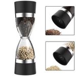 2-in-1 Dual Chamber Pepper Grinder – Black &amp; Silver, Adjustable Coarseness