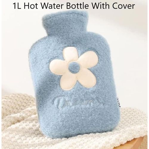 1L Hot Water Bottle With Cover (Blue)