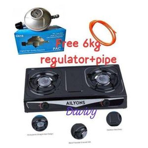 Table Top Stainless Steel 2 Burner Gas Cooker Plus 6kg Regulator And Pipe