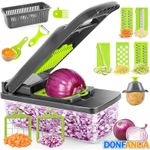 DONFANLIA 16-in-1 Vegetable Chopper Pro - Stainless Steel, BPA-Free, Mandoline Slicer &amp; Dicer Set with Drain Basket, Compact 13" Storage, Safe for Kids
