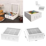 Wooden Tea Organizer with 9 Compartments, Tea Bag Holder with Clear Acrylic Top Window, Multi Functional Tea Box, Tea Storage Organizer