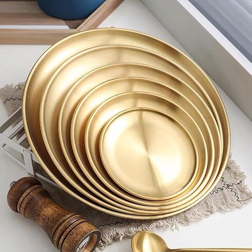 6-Pack Stainless Steel Plate/gold Round Dinner Plate/fruit Dessert Steak Plate