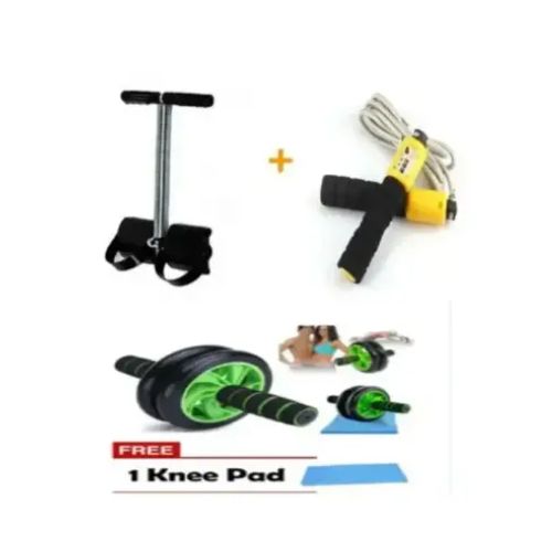 Tummy Trimmer+ ABS ROLLER With Small Mat + Skipping Rope-(all Three Items)Tummy Trimmer Portable Belly Slimming Foot Pedal Abdomen Leg Exerciser Elastic Sit Up Abdomen Gym
