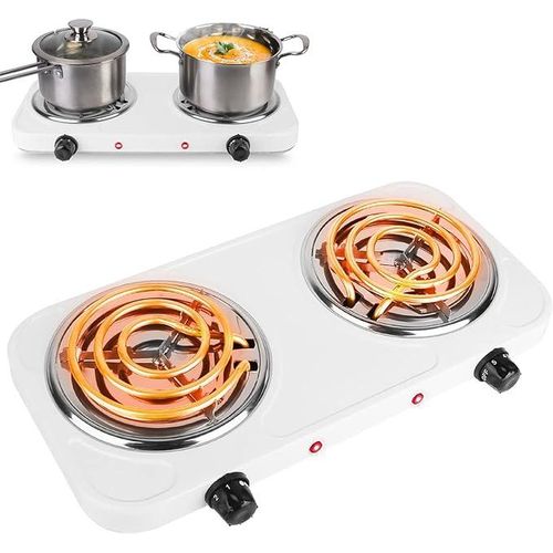 Jx 2000W Portable Electric Double Coil Burner With Dual Control &amp; 5 Level Temperature Control, Easy To Clean, Lightweight Stainless Steel Countertop Stove For Kitchen Dorm Camping