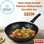 Smartraha life RahaLife 32CM Non Stick Pan Medical Stone Wok Physical Sufuria Cookware Saute Deep Frying Cooking Pots