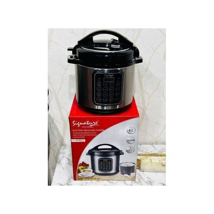 Signature 6 Liters Electric Pressure Cooker, Multifunctional Cooker With Pre programmed menu, Non-Stick Pot , 1000Watts