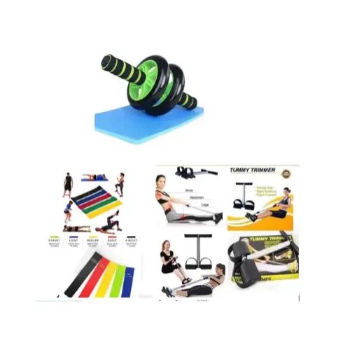 Yoga bands 5 pieces + Tummy trimmer + Abs roller waist trainer and free mat