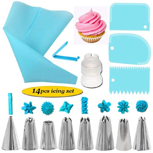 14Pcs/Set Icing Piping Nozzles Set with Pastry Bag Scraper Cream Tips Reusable Cake Decorating Tool