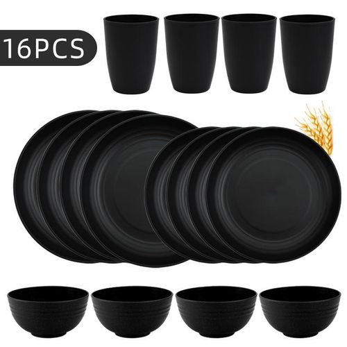 16pcs/set wheat straw tableware set, plate + bowl + cup set