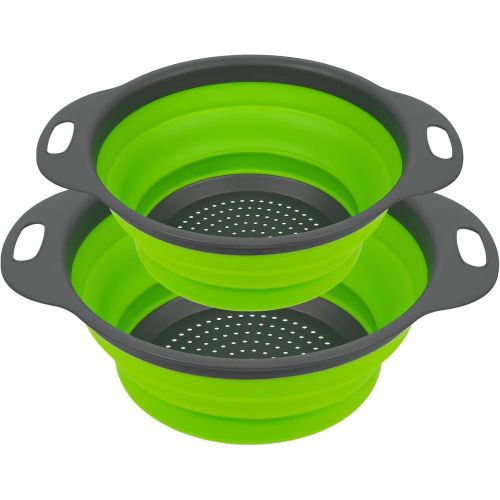 2 Pack Collapsible Colander Set, Round Silicone Folding Collapsible Strainers with Plastic Handles, Eco-Friendly Food Strainer for Kitchen Draining Pasta Vegetables Fruits-1 Large and 1 Small
