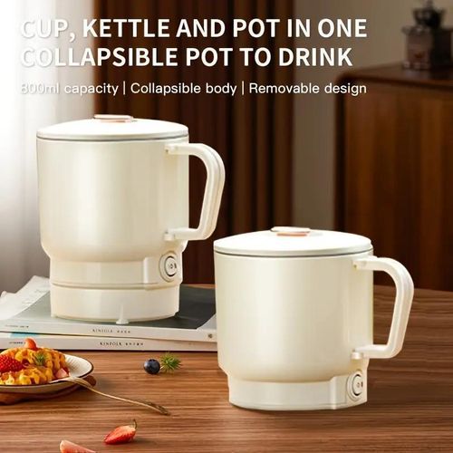 Portable Foldable Electric Kettle 500ml Stainless Steel Travel Hot Water Cup