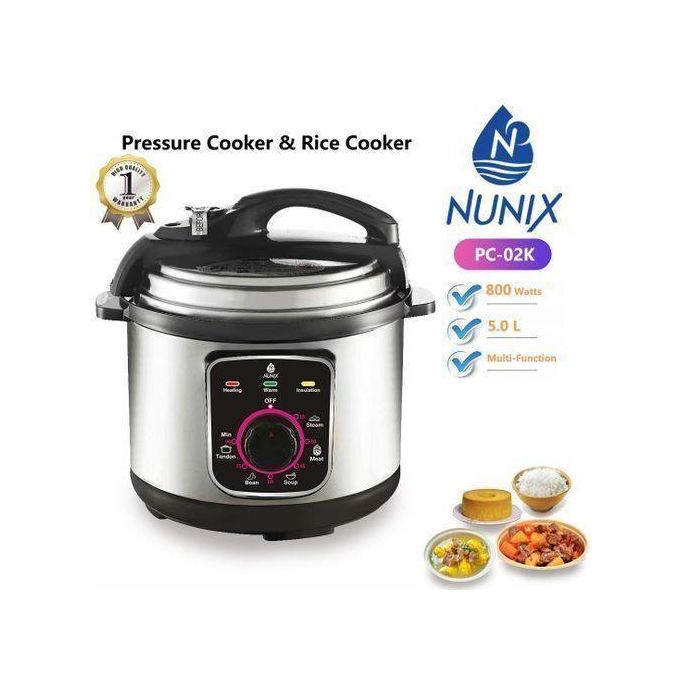Nunix 5ltrs Electric Pressure Cooker And Rice Cooker PC-02K Multi-function Pressure Cooker With 800watts
