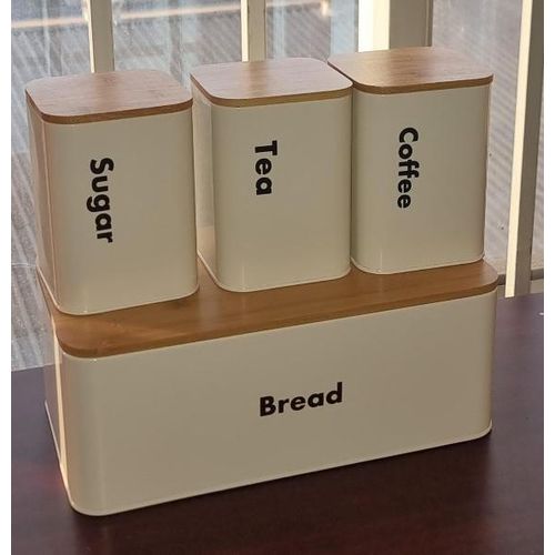 Galvanized metallic Ribbon Bread bin with 3 canisters each