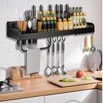 General 60cm Black Stainless Steel Kitchen Storage Shelf with Double Support