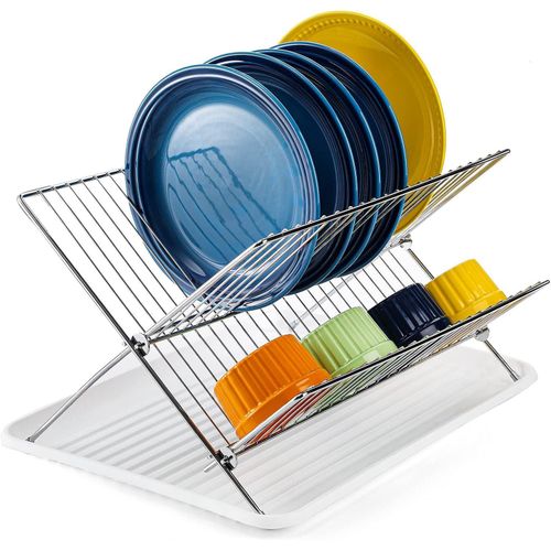 TodyJeyHo Collapsible Dish Drying Rack with Drip Tray  2 Tier Dish Drainer Rack