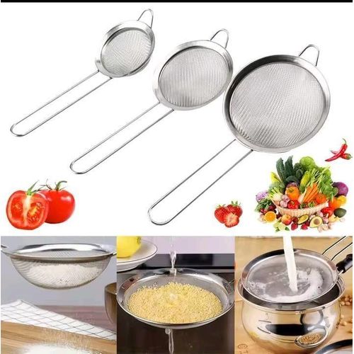 3-Piece Stainless Steel Kitchen Sieve Set – Fine Mesh Strainers