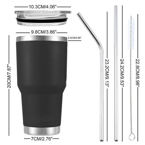 30oz Vacuum Insulated Coffee Tumbler Mug with Lid &amp; Straws – 900ml 304 Stainless Steel
