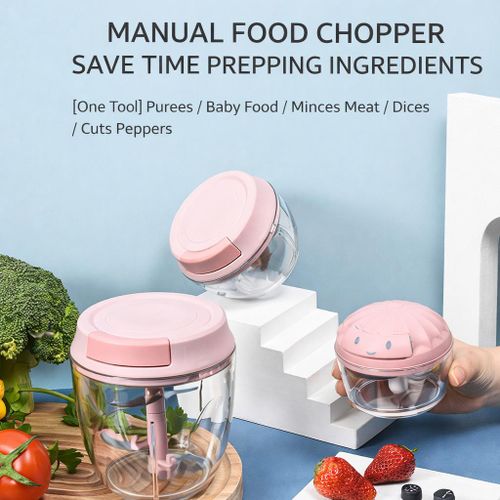 Small Rotating Manual Food Chopper Mini Vegetable Onion Garlic Cutter with Pull Cord Cute Kitchen Tool