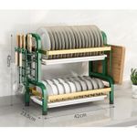 2 Tier Dish Drainer, Dish Drainer with Drain Board, Kitchen Cutlery Storage Rack - Green