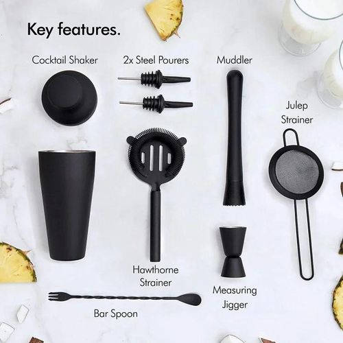 8pcs Cocktail Set Stainless Steel Shaker Set - Black