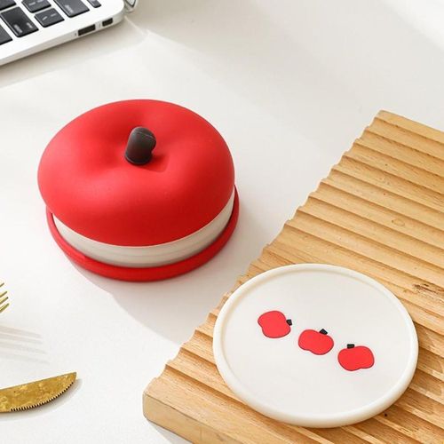 General 5pcs Red Apple-Shaped Non-Slip Silicone Coasters - Heat-Resistant Cute Household Drink Coaster Pads