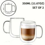 KnMn 2PCS 350ML 12OZ Double-Walled Insulated Glass Coffee Mugs with Handles