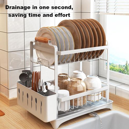 TodyJeyHo Double-layer kitchen countertop dish rack with cutlery holder