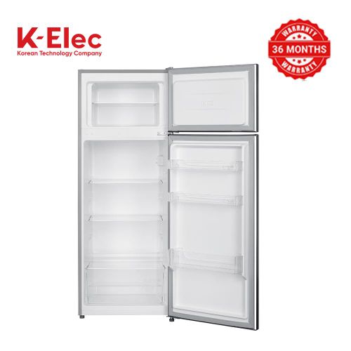 K-Elec 206 Litres Double Door Top Mount De-Frost Fridge Refrigerator With Ice Cube Tray - Black | Model KR35-TM-DFC-KBI | 36 Months Warranty + Free Fridge Guard