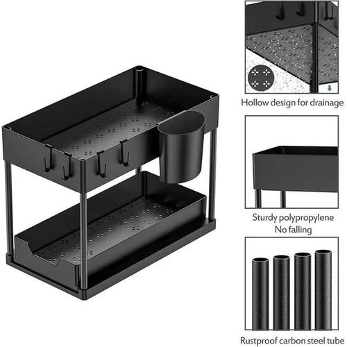 2-layer storage under sink, sliding drawer, multifunctional organizer for kitchen and bathroom sink