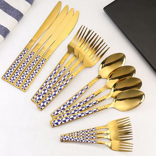 5 Pack Gold Silverware Set Stainless Steel Flatware with Spoons Forks Knife