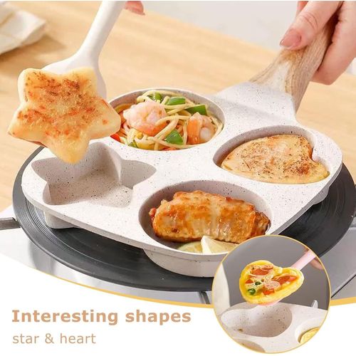 4-Grid Non-Stick Omelette Pan with Scald-Proof Handles, Kitchen Gadgets for Pancakes, Burgers, and Sandwiches - White