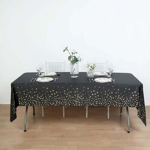 SXCHEN Black Star Party Disposable Plastic Tablecloth