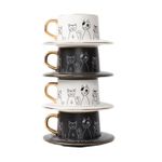 Luxury Artist Design Cat Cup and Plate Set with Spoon - Black