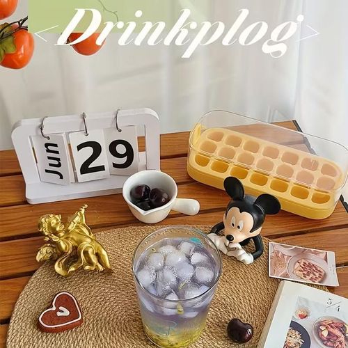 Ice Cube Tray with Lid and Bin for Freezer - 21 pcs Silicone Ice Cube Mold, No Touch Easy Release - BPA free, Reusable, Stackable, suitable for cocktails whiskey coffee and more (Yellow-21 pcs)