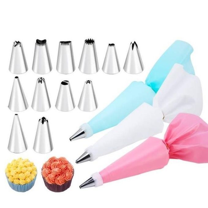 6pc Icing Nozzles Set and Reusable Silicone Piping Bag for Cakes, Cupcakes, Cookies &amp; Pastries