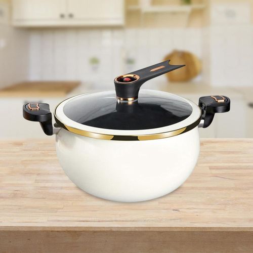 Mini Pressure Cooker 8L Fast Heating Pressure Cooker with Locking Handle Induction Cooker Non-stick Soup Pot - White