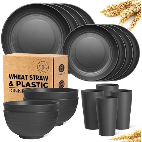 16pcs/set wheat straw tableware set, plate + bowl + cup set