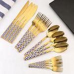5 Pack Gold Silverware Set Stainless Steel Flatware with Spoons Forks Knife