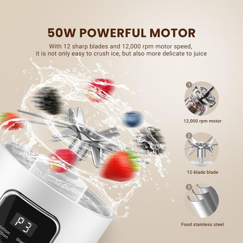 Portable personal electric USB juicer, 450ML mini blender, capable of making milkshakes and smoothies, 12 blades, compact, convenient, and multifunctional (white)