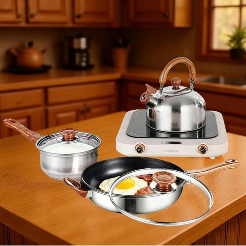 18pcs - stainless steel cookware set including milk pot, soup pot, flat bottom non-stick pan, pot lid, spatula combination pot set