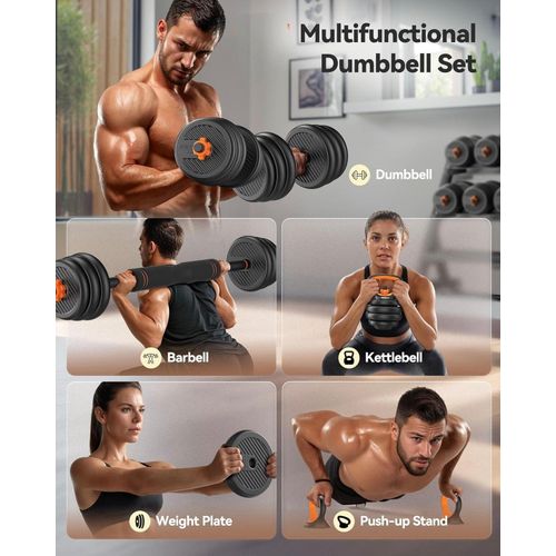 50kgs 6 In 1 Multifunctional Weight Dumbbell Set- Adjustable Dumbbells With Connector-Dumbbells, Barbell, Kettlebells, AB Roller, Push Up Stand, Weight Plate, Fitness Exercises And Strength Training  For Home Office Gym Suitable Men/Women