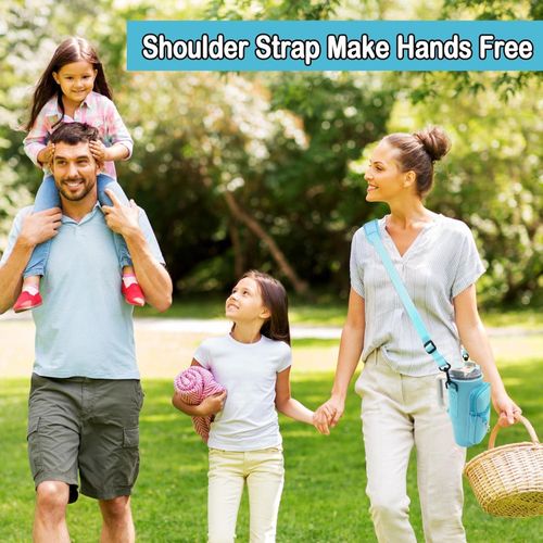 Flushrenic Water Bottle Carrier Bag,Water Bottle Carrier Bag,for Stanley 42oz Tumbler with Phone Pocket,Holder Pouch with Adjustable Strap for Hiking Travelling Camping(Light Blue)