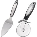 Pizza Wheel Cutter Server Set, Multipurpose Stainless Steel Pizza Cutter Pie Spatula with Sharp Blade for Cutting Pies, Pizza Slicer with Safety and Comfort Grip for Cutting Pizza and More