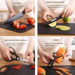 Knife Sets, 7 Pieces Black Kitchen Knife Set with Stainless Steel Kitchen Knife, Melon Planer, Holder, Chopping Board/Professional Kitchen Chef Knives Set for Hotel, Family